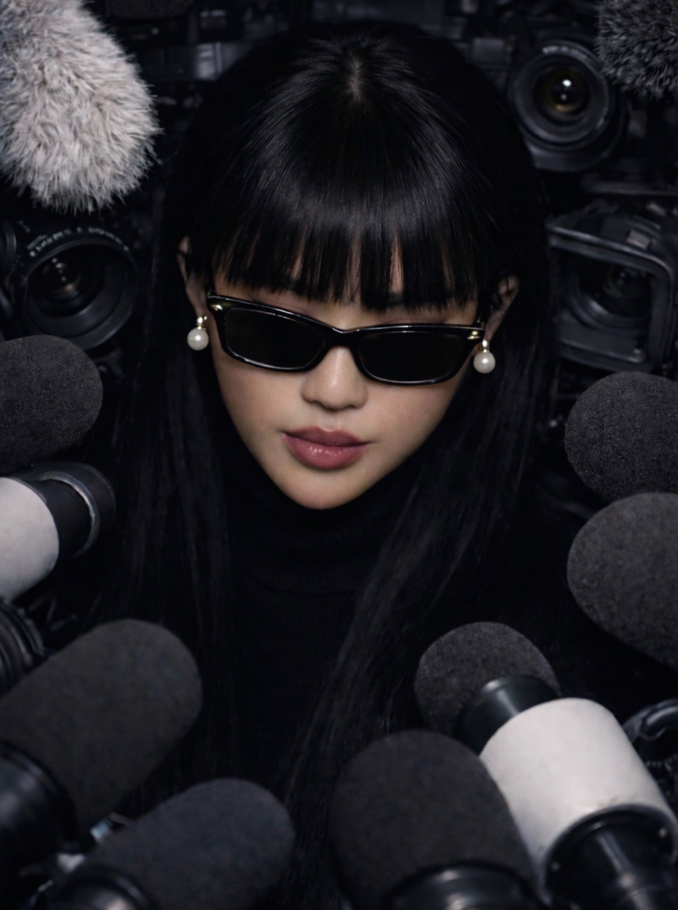 BLV Castings website featuring Los Angeles talent surrounded by press cameras and microphones
